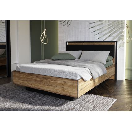 Двуспално легло с място за съхранение OREN 140x200 см кафяво/черно