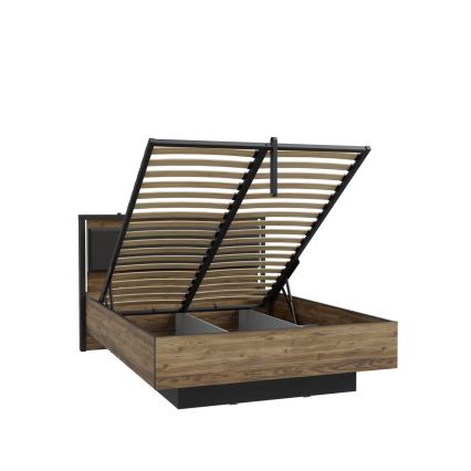 Двуспално легло с място за съхранение OREN 140x200 см кафяво/черно