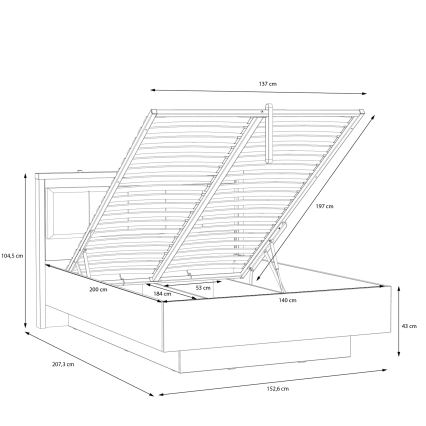 Двуспално легло с място за съхранение OREN 140x200 см кафяво/черно