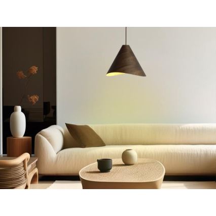 Дървен пендант на кабел, 1xE27/60W/230V, Ø 33 см, масив/орех/каучуково дърво