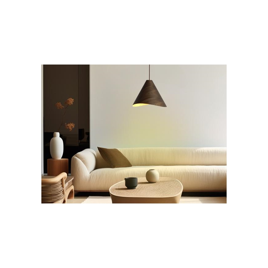 Дървен пендант на кабел, 1xE27/60W/230V, Ø 33 см, масив/орех/каучуково дърво