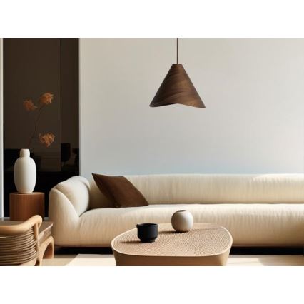 Дървен пендант на кабел, 1xE27/60W/230V, Ø 33 см, масив/орех/каучуково дърво