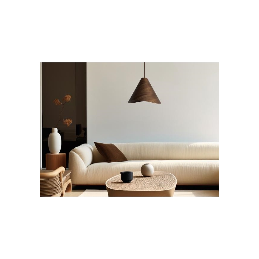 Дървен пендант на кабел, 1xE27/60W/230V, Ø 33 см, масив/орех/каучуково дърво