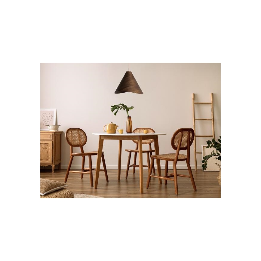 Дървен полилей на въже 1xE27/60W/230V, Ø 45 см, масивен / орех / каучуково дърво