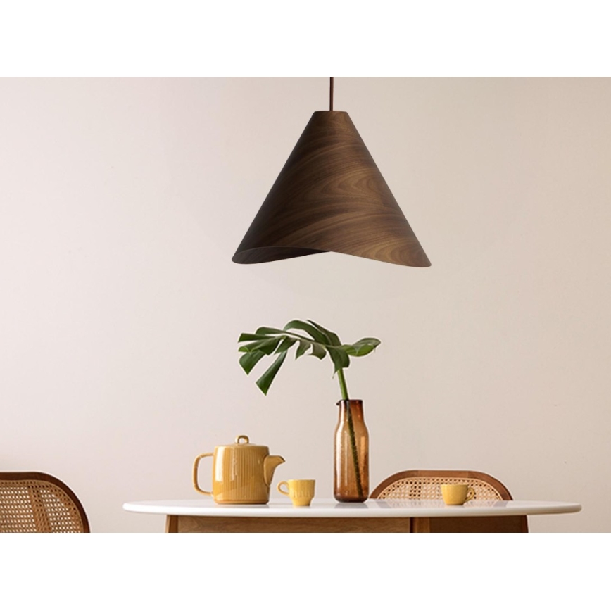 Дървен полилей на въже 1xE27/60W/230V, Ø 45 см, масивен / орех / каучуково дърво