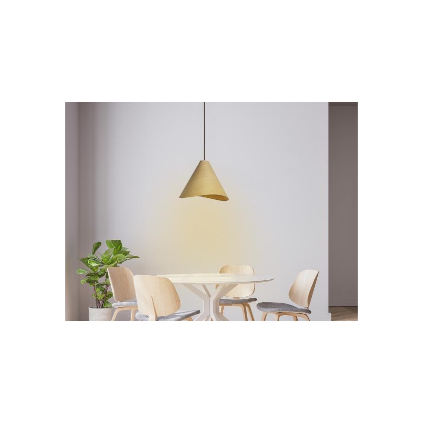 Дървен полилей на кабел 1xE27/60W/230V Ø 33 см масив/дъб/каучуково дърво