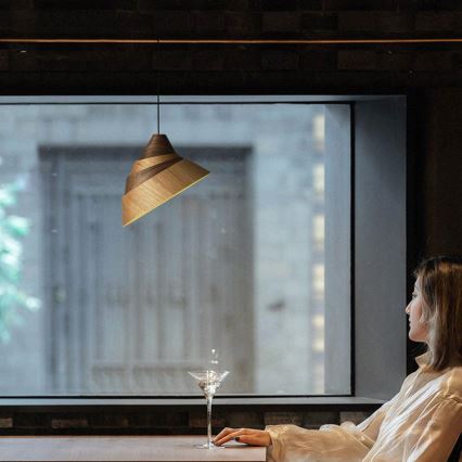 Дървен полилей на кабел 1xE27/60W/230V, Ø 33 см, масивна дървесина/дъб/орех/каучуково дърво