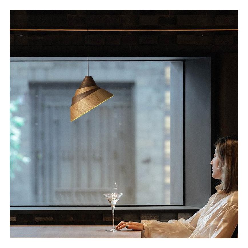 Дървен полилей на кабел 1xE27/60W/230V, Ø 33 см, масивна дървесина/дъб/орех/каучуково дърво