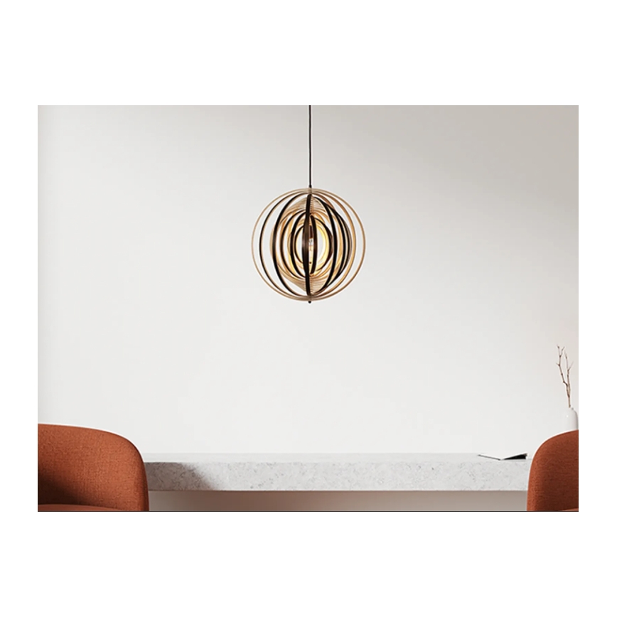 Дървен полилей на кабел 1xE27/60W/230V Ø 43,5 см масив/фурнир/каучуково дърво