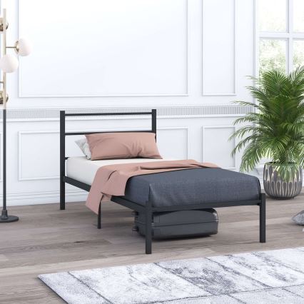 Единично метално легло FERON 90x200 см, черно, товароносимост 120 кг