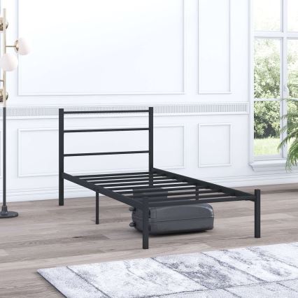 Единично метално легло FERON 90x200 см, черно, товароносимост 120 кг