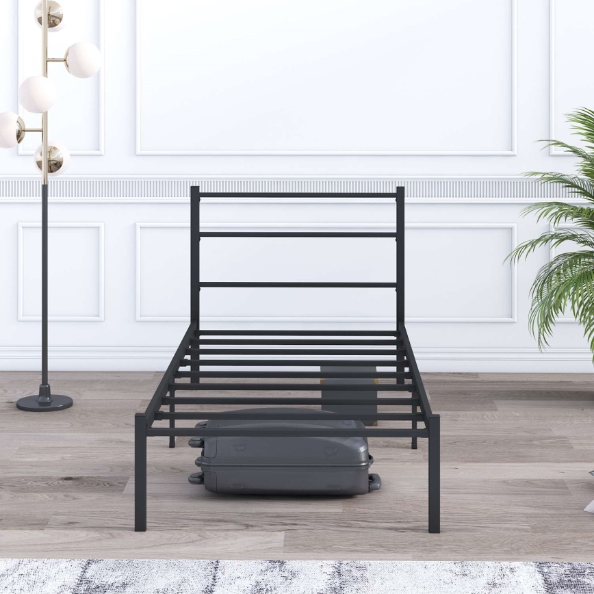 Единично метално легло FERON 90x200 см, черно, товароносимост 120 кг