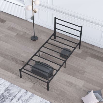 Единично метално легло FERON 90x200 см, черно, товароносимост 120 кг