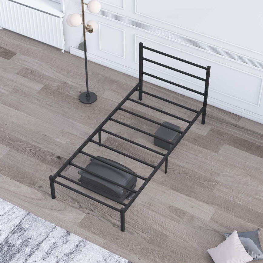 Единично метално легло FERON 90x200 см, черно, товароносимост 120 кг