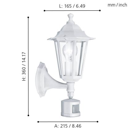 Eglo - Екстериорна лампа на сензор 1xE27/60W/230V