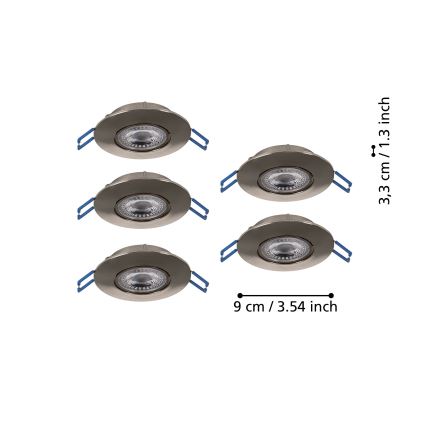 Eglo - Комплект от 5 вградени таванни LED осветителни тела LED/4,9W/230V 2700/4000/6500K, диаметър 9 см, матов хром