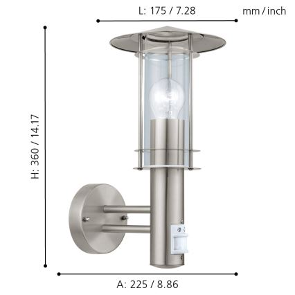 Eglo - Екстериорен аплик със сензор 1xE27/60W/230V IP44
