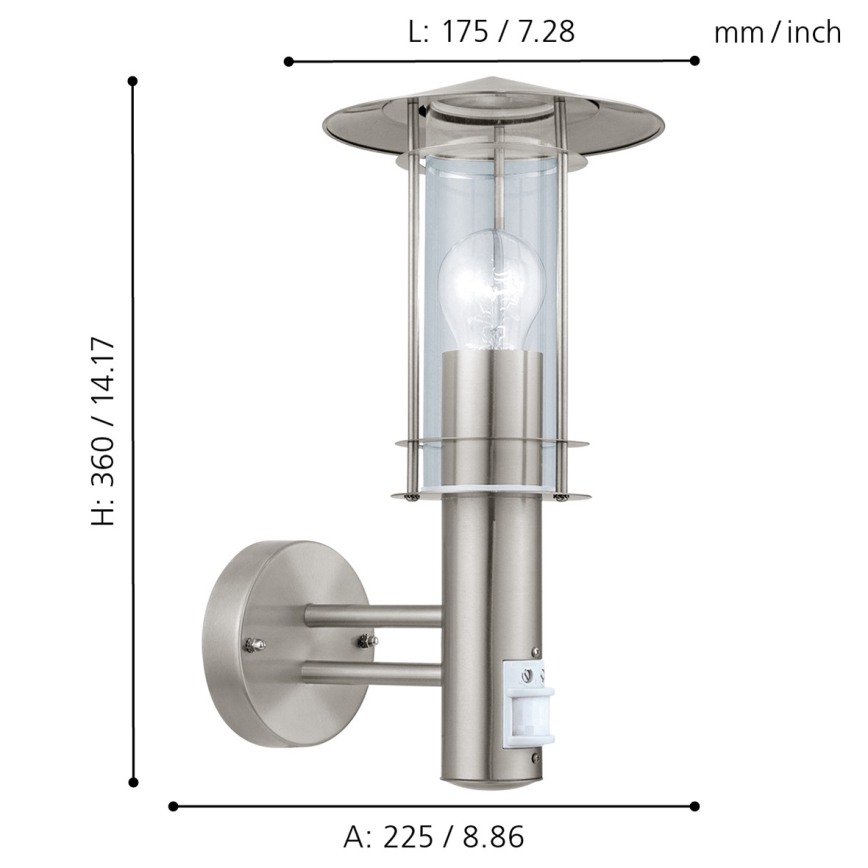 Eglo - Екстериорен аплик със сензор 1xE27/60W/230V IP44