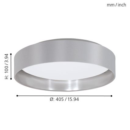 Eglo 31623 - LED таванно осветително тяло MASERLO LED/16W/230V 3000K диам. 40,5 cm сиво/сребристо