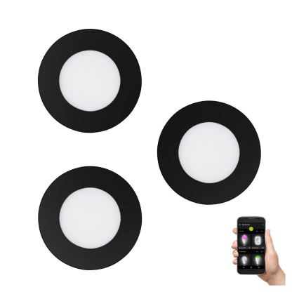 Eglo 31743 - КОМЛЕКТ 3x LED димируеми вградени таванни осветителни тела за баня FUEVA-Z 1xLED/2,8W/230V 2700-6500 IP44 черен Ø 8,5 cm