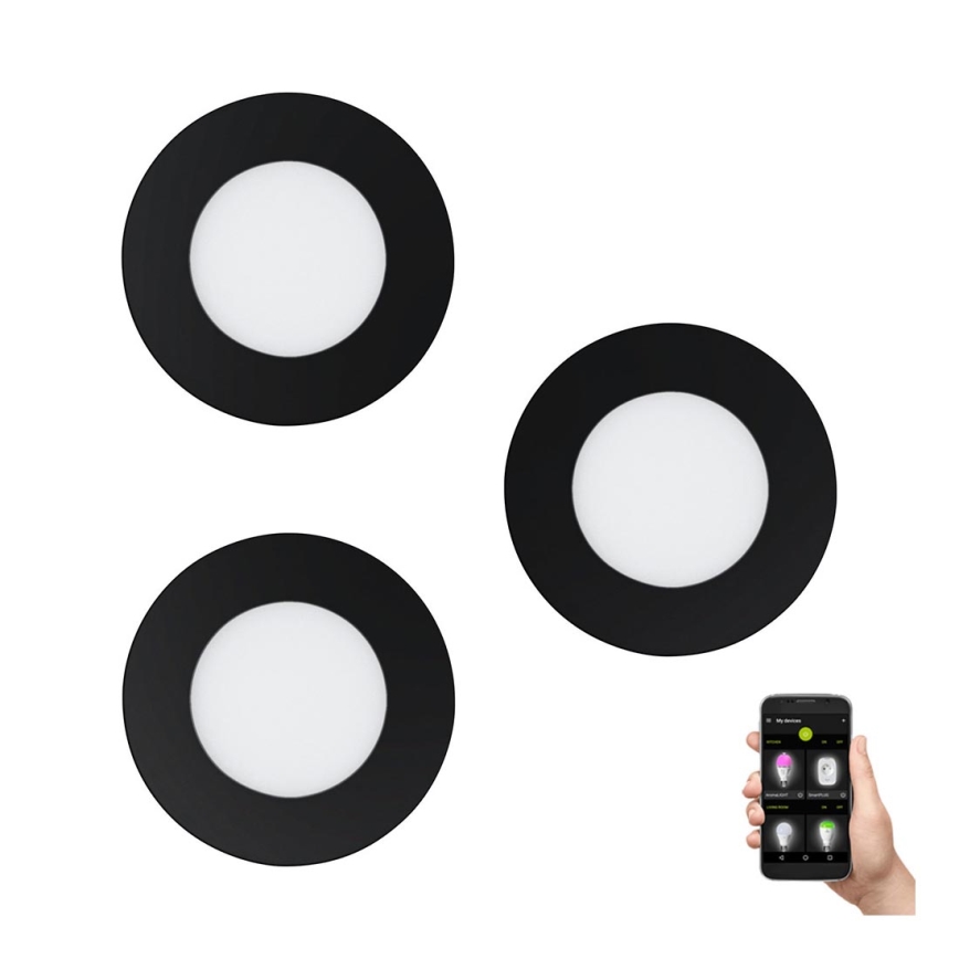 Eglo 31743 - Комплект от 3 димируеми LED вградени осветителни тела за баня FUEVA-Z LED/2,8W/230V 2700-6500 K IP44, черни, Ø 8,5 см