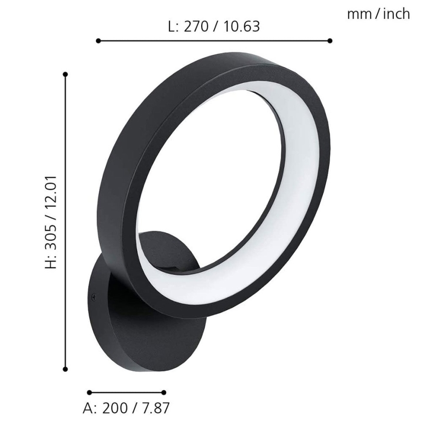 Eglo 32325 - LED RGBW Димируем аплик MARGHERA-C LED/16W/230V 2700-6500K черен