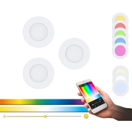 Eglo - Комплект 3x LED RGB димируемо вградено осветително тяло FUEVA-C LED/3W/230V Ø 8,5 см