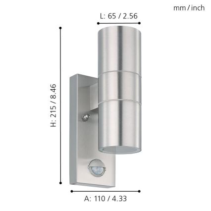Eglo - LED Екстериорна Стенна лампа със сензор 2xGU10/3W/230V IP44
