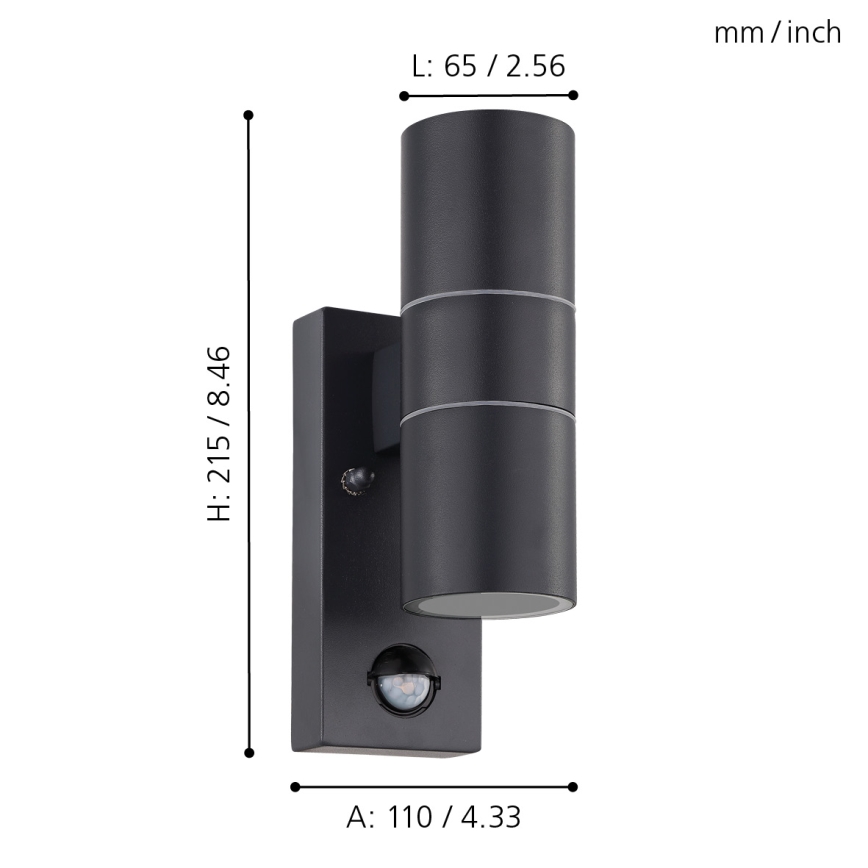 Eglo - LED Екстериорен аплик със сензор 2xGU10/3W/230V IP44