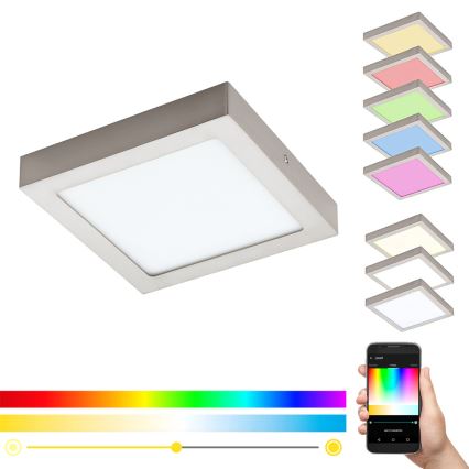 Eglo 33319 - LED RGBW димируемо таванно осветително тяло FUEVA-C LED/15,6W/230V 2700-6500K 22,5x22,5 cm матов хром