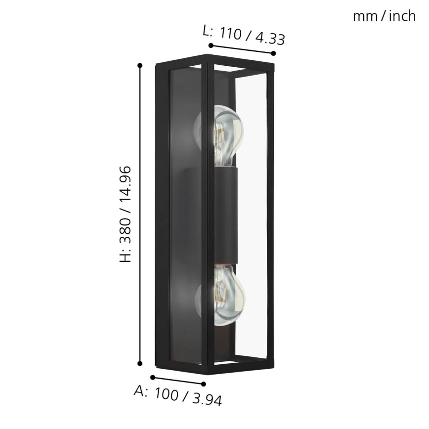 Eglo 33856 - Външно стенно осветително тяло ALAMONTE 2xE27/60W/230V IP44 черно