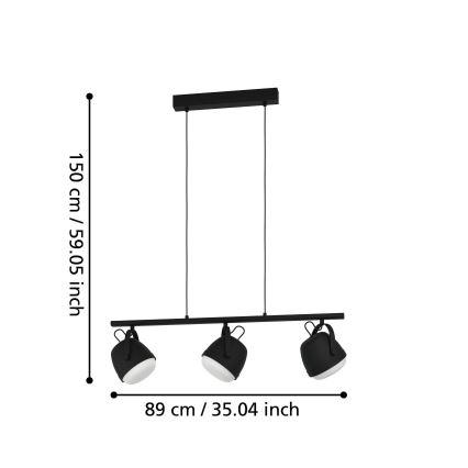 Eglo - Пендел 3xE27/28W/230V черен
