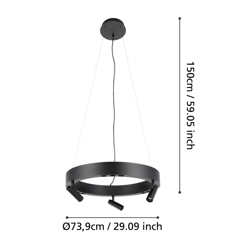 Eglo - LED Димируем пендел 3xLED/8W/230V + 3xLED/8,5W 3000K черен + дистанционно управление
