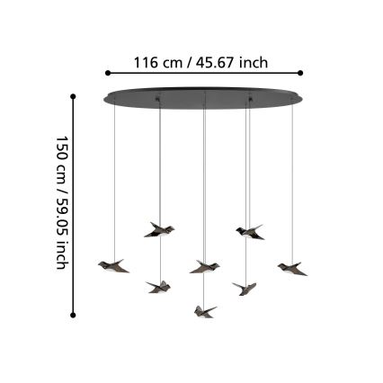 Eglo - LED Димируем пендел 8xLED/4,2W/230V 3000K черен