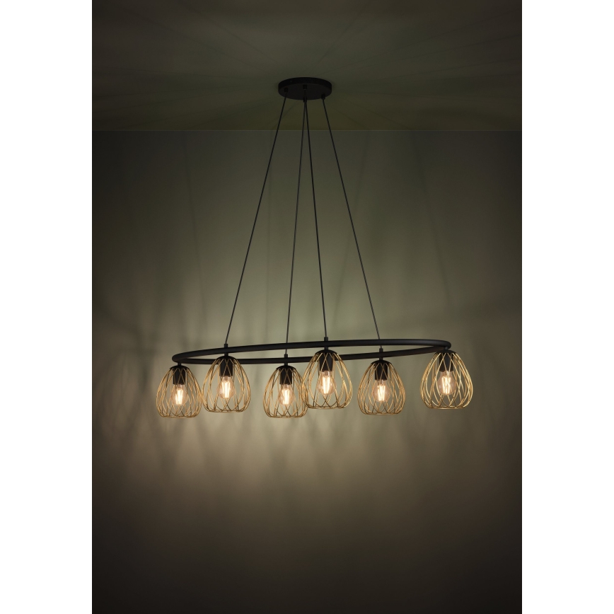 Eglo - Пендел 6xE27/40W/230V черен/златист