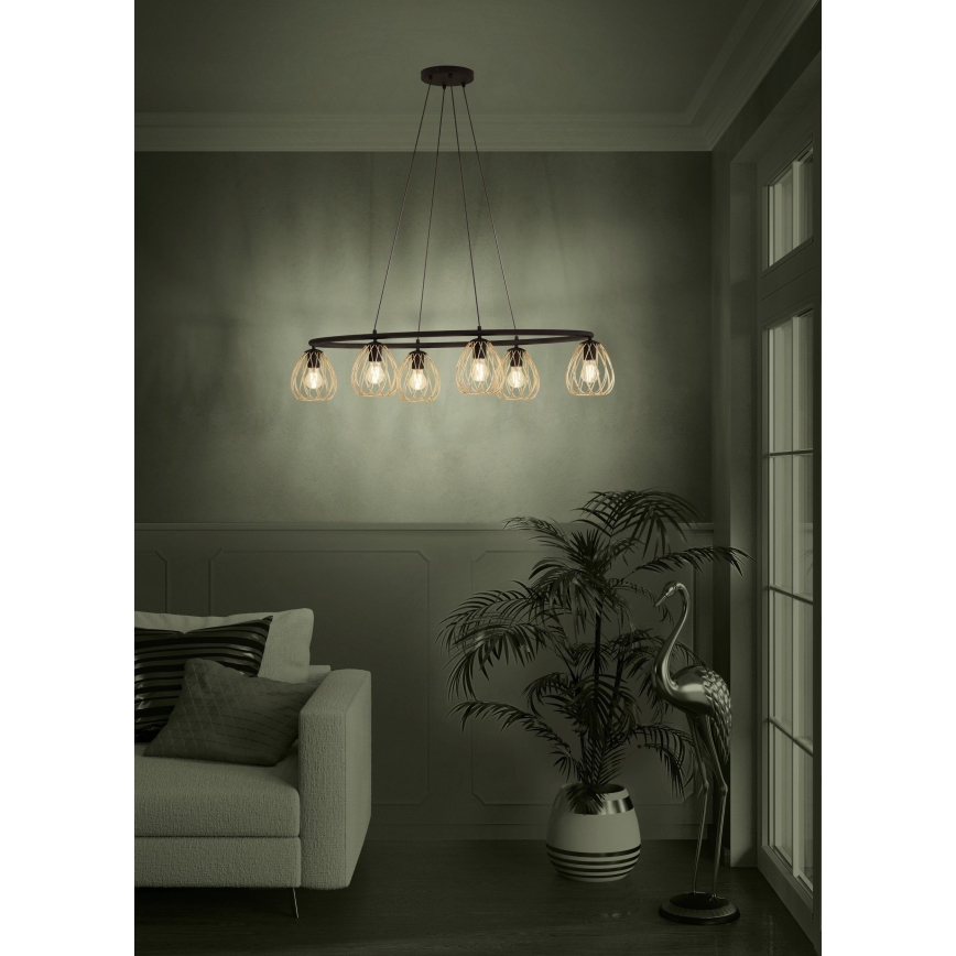 Eglo - Пендел 6xE27/40W/230V черен/златист