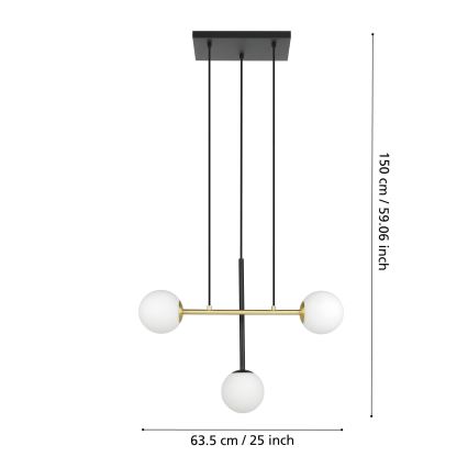 Eglo - Пендел 3xE14/40W/230V златист/черен