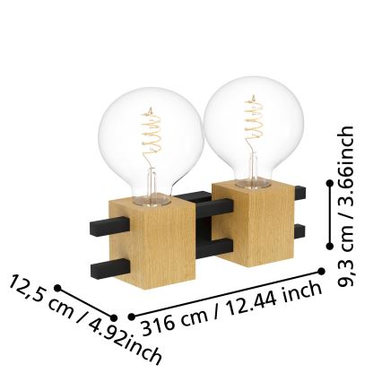 Eglo - Аплик 2xE27/40W/230V черен/кафяв