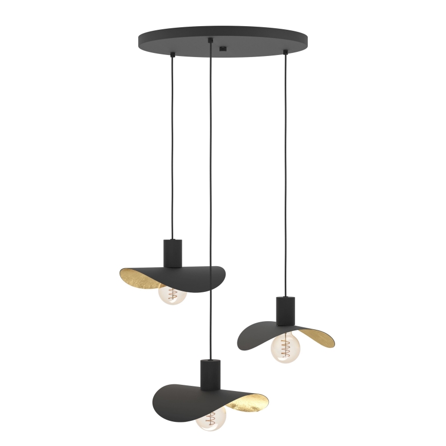 Eglo - Пендел 3xE27/40W/230V черен/златист