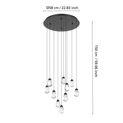 Eglo - LED Димируем пендел 10xLED/3W/230V 3000K черен/прозрачен
