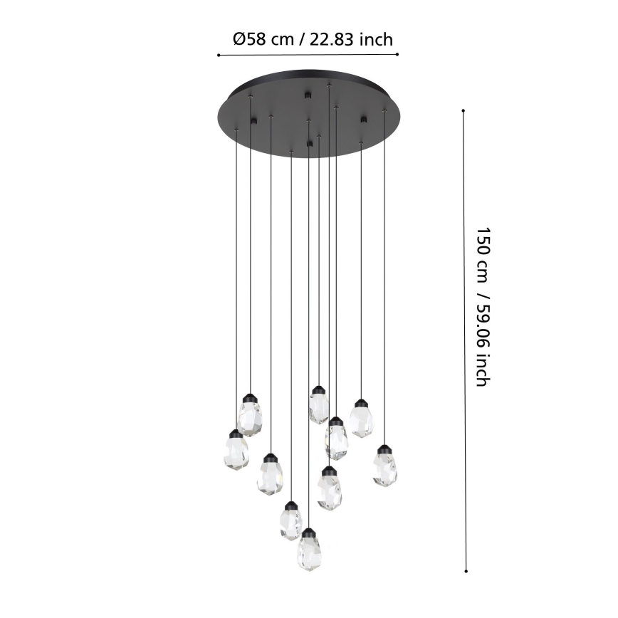 Eglo - LED Димируем пендел 10xLED/3W/230V 3000K черен/прозрачен