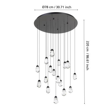 Eglo - LED Димируем пендел 17xLED/3W/230V 3000K черен/прозрачен