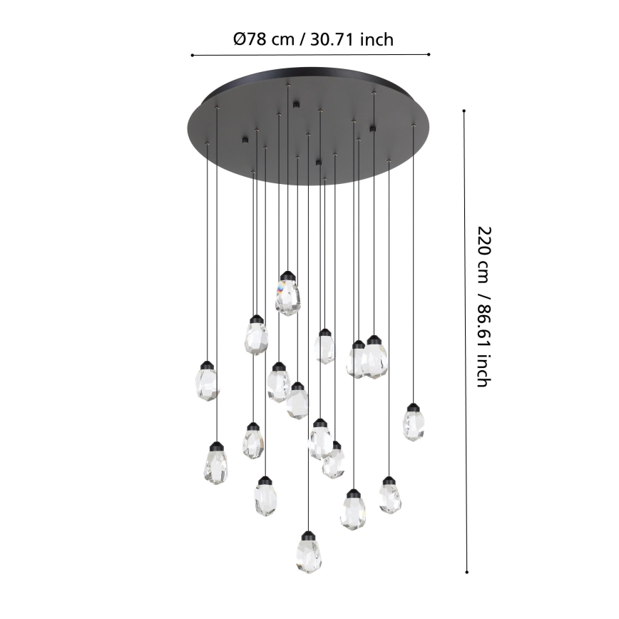 Eglo - LED Димируем пендел 17xLED/3W/230V 3000K черен/прозрачен