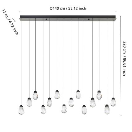 Eglo - LED Димируем пендел 14xLED/3W/230V 3000K черен/прозрачен