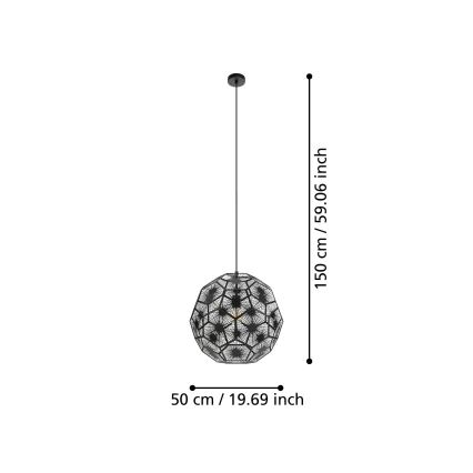 Eglo 39619 - Пендел 1xE27/60W/230V Ø 50 см черен