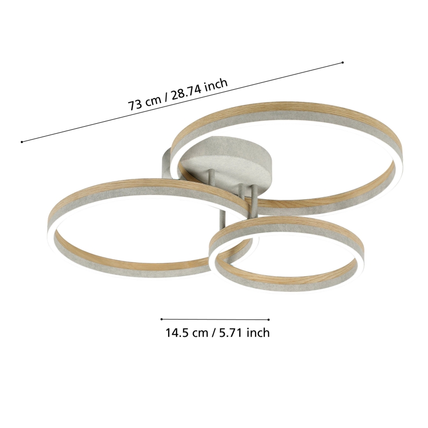 Eglo - LED Димируем полилей за повърхностен монтаж LED/12,5W/230V + 2xLED/15,5W 3000K сив/дъб