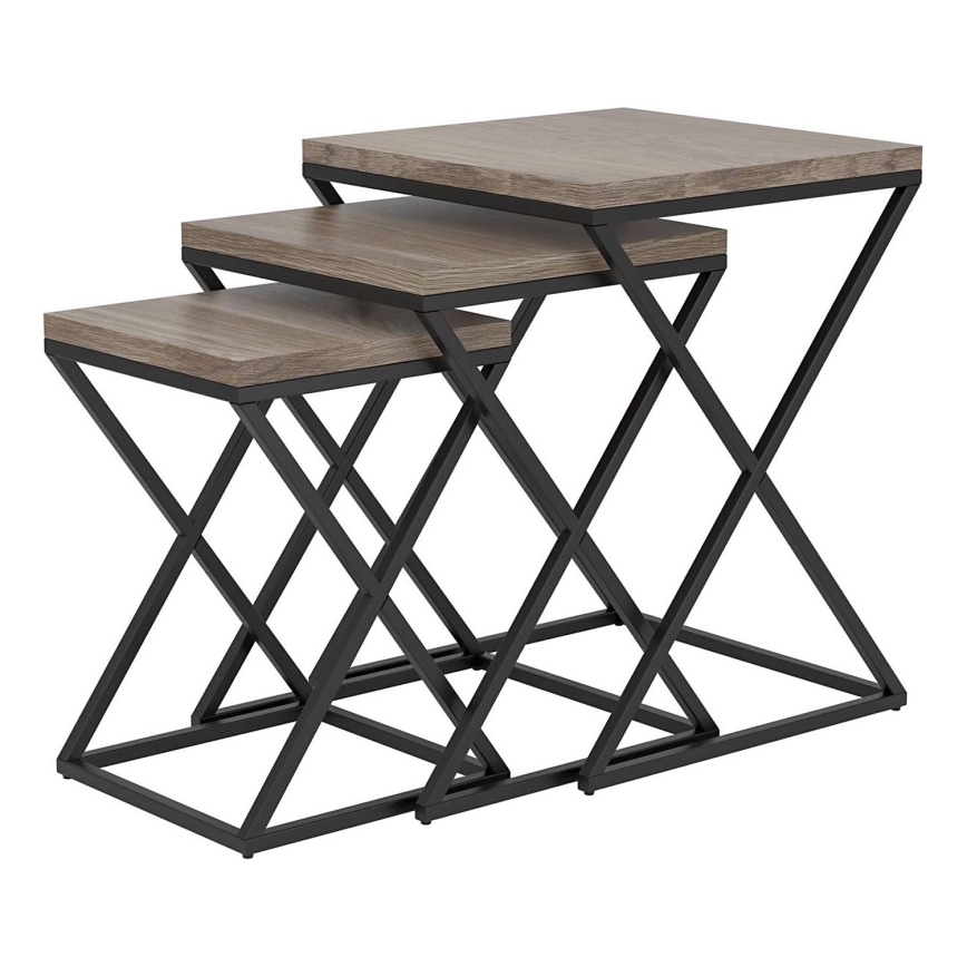 Eglo 424783 - Комплект от 3 странични маси CLONMANY, кафяво/черно