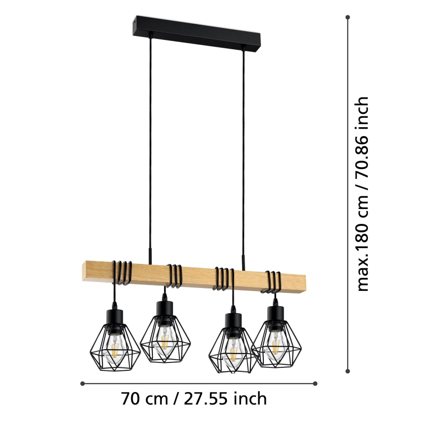 Eglo - Полилей на верижка TOWNSHEND 4xE27/60W/230V basket