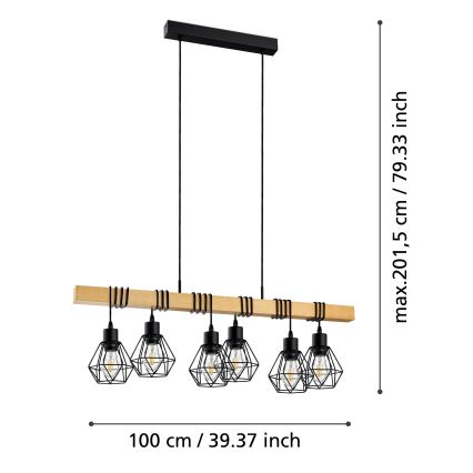 Eglo - Полилей на верижка TOWNSHEND 6xE27/60W/230V
