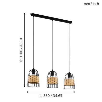 Eglo - Полилей на въже 3xE27/40W/230V
